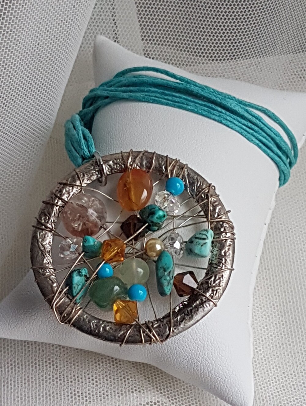 Swarovski Elements & Genuine Gemstone Beaded Circle Pendant Choker Necklace NEW